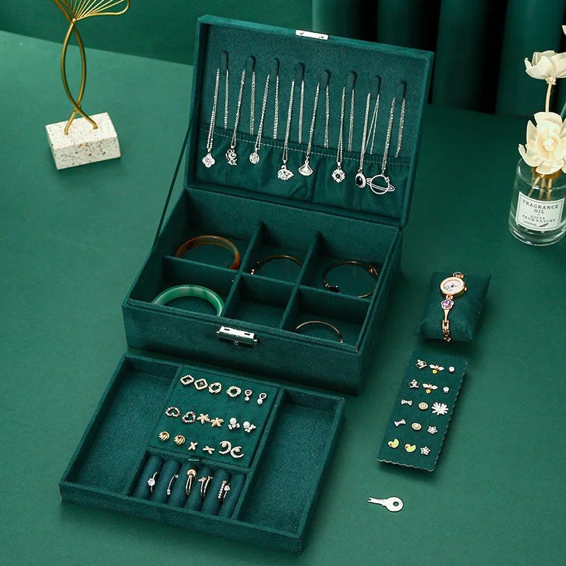 Grande boîte à bijoux en velours verte